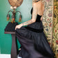 1930s Black Velvet Halter & Taffeta Gown with 3D Pink Floral Detail - XS