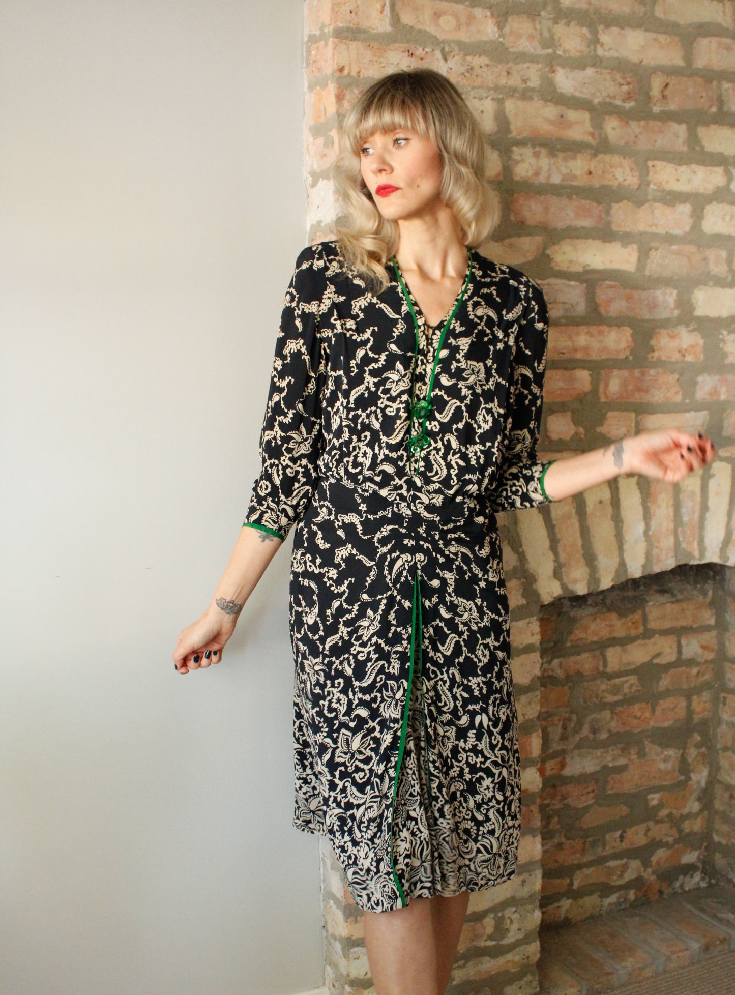 1940s Floral Rayon Crepe Dress