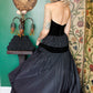1930s Black Velvet Halter & Taffeta Gown with 3D Pink Floral Detail - XS