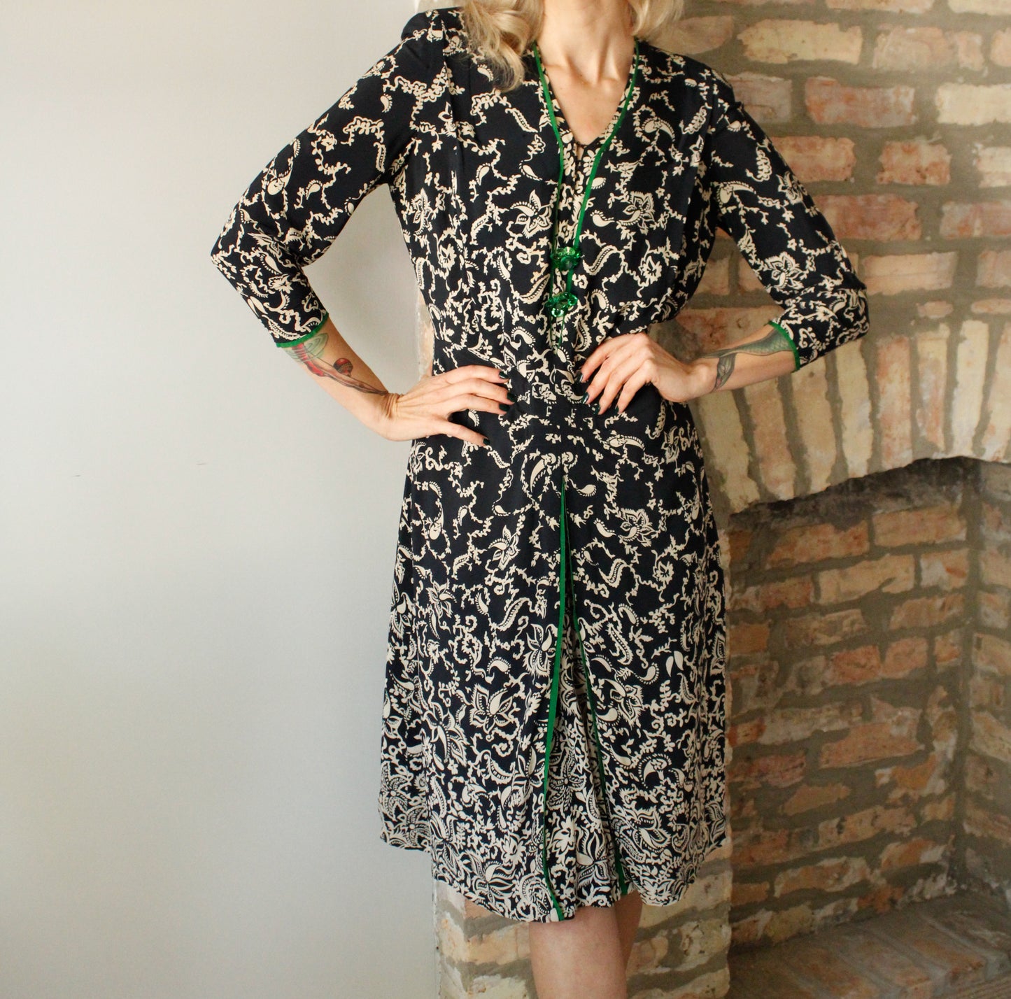 1940s Floral Rayon Crepe Dress