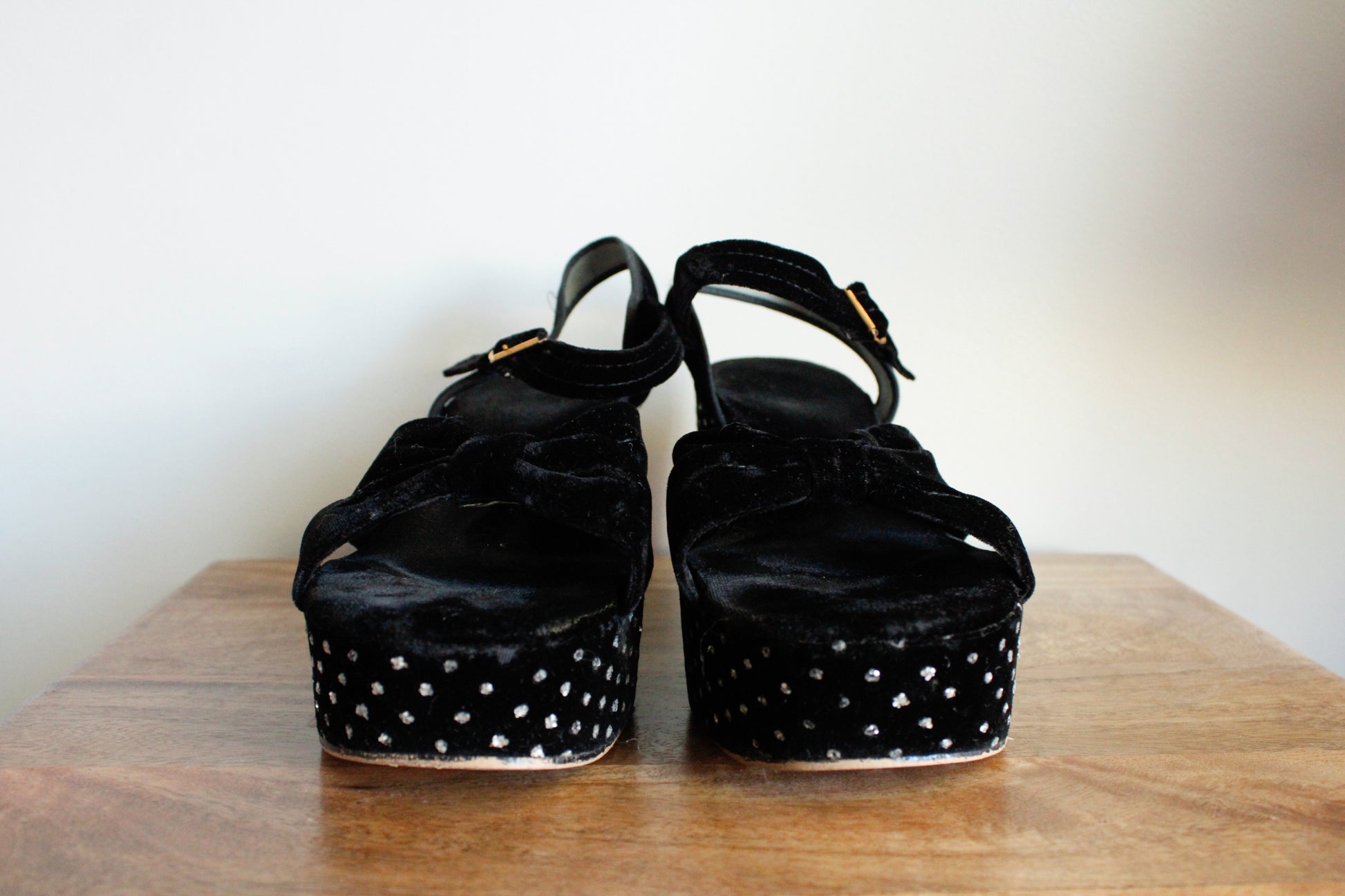 1970s Rhinestone & Velvet Disco Platform Heels 