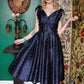 1950s  Printed Sapphire Party Dress 