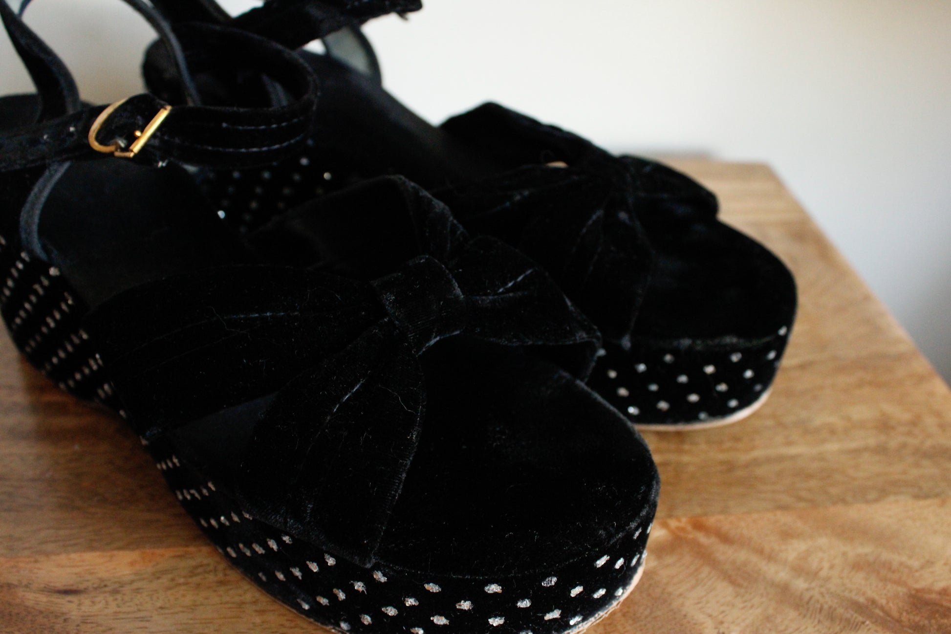 1970s Rhinestone & Velvet Disco Platform Heels 
