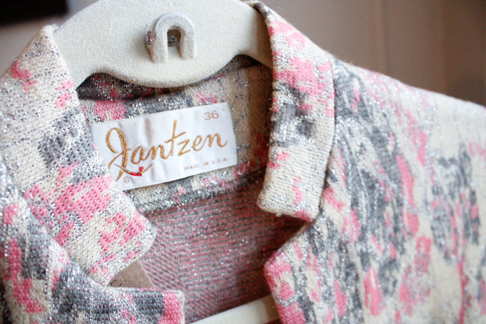 1960s Jantzen Pink & Silver Wool Sweater - S/M