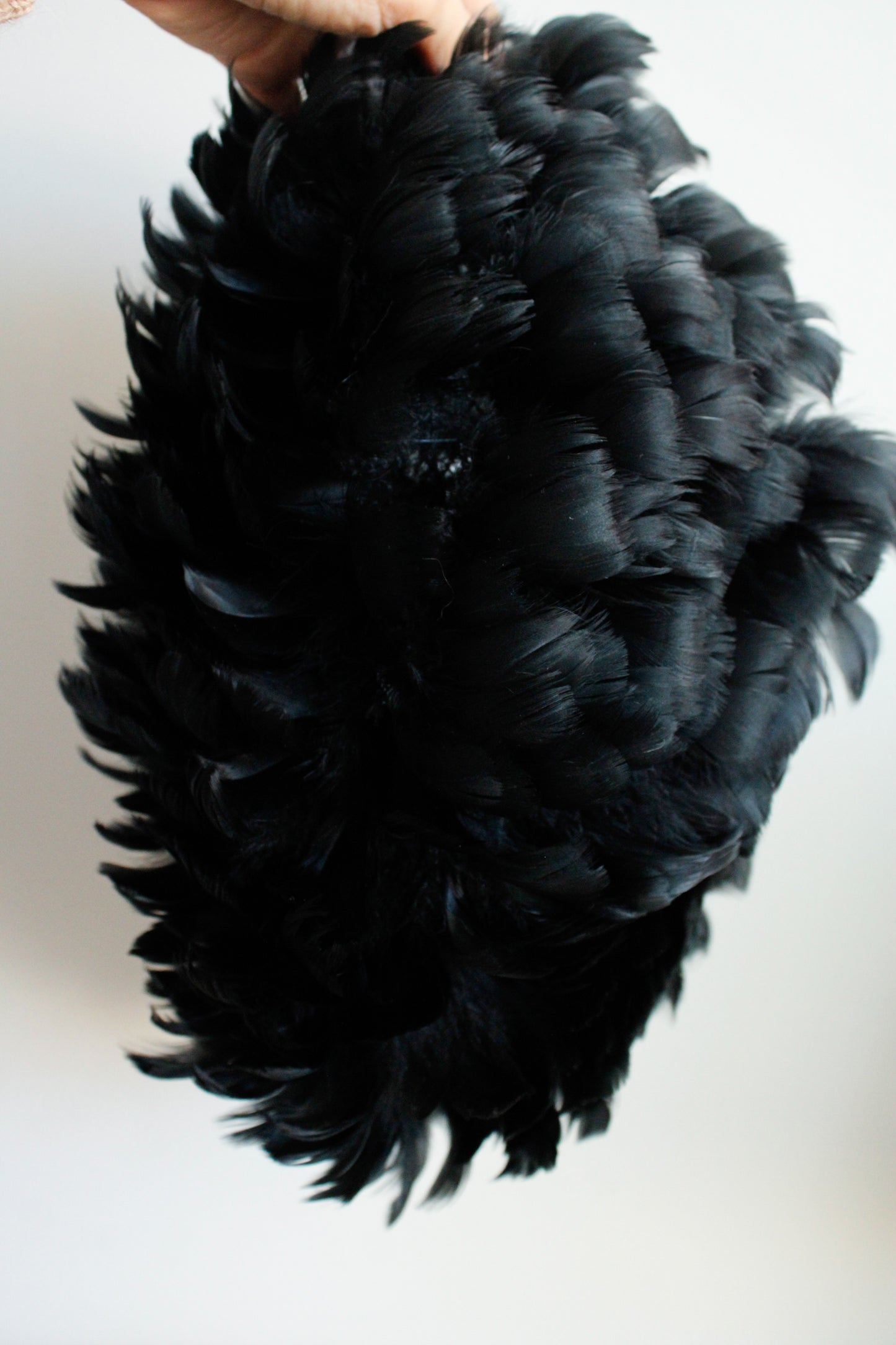 1960s Black Faux Feather Knit Chapeau