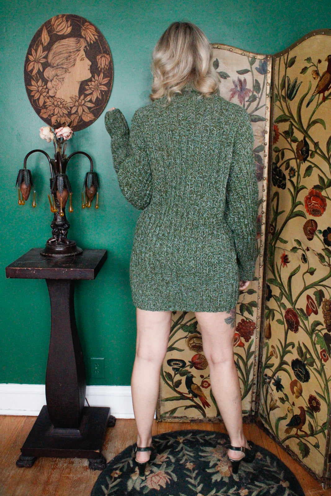 1980s Oversized Green Wool Turtleneck Sweater - L/XL