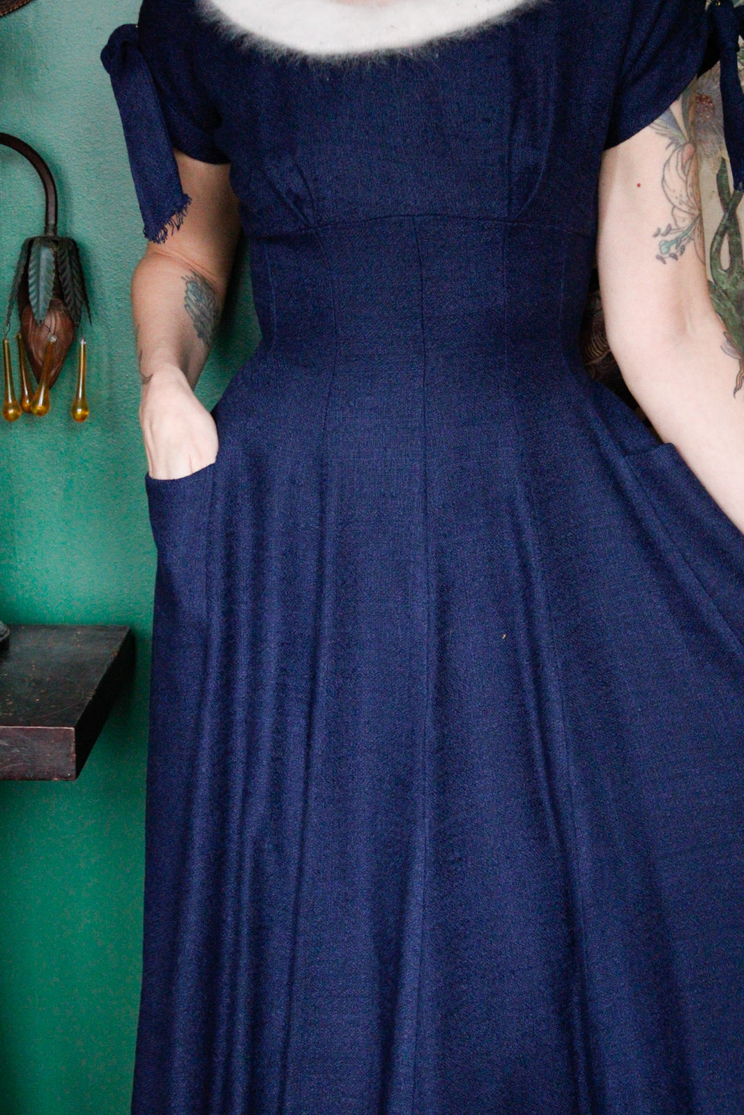 1950s Sapphire Blue Swing Dress with Mohair
