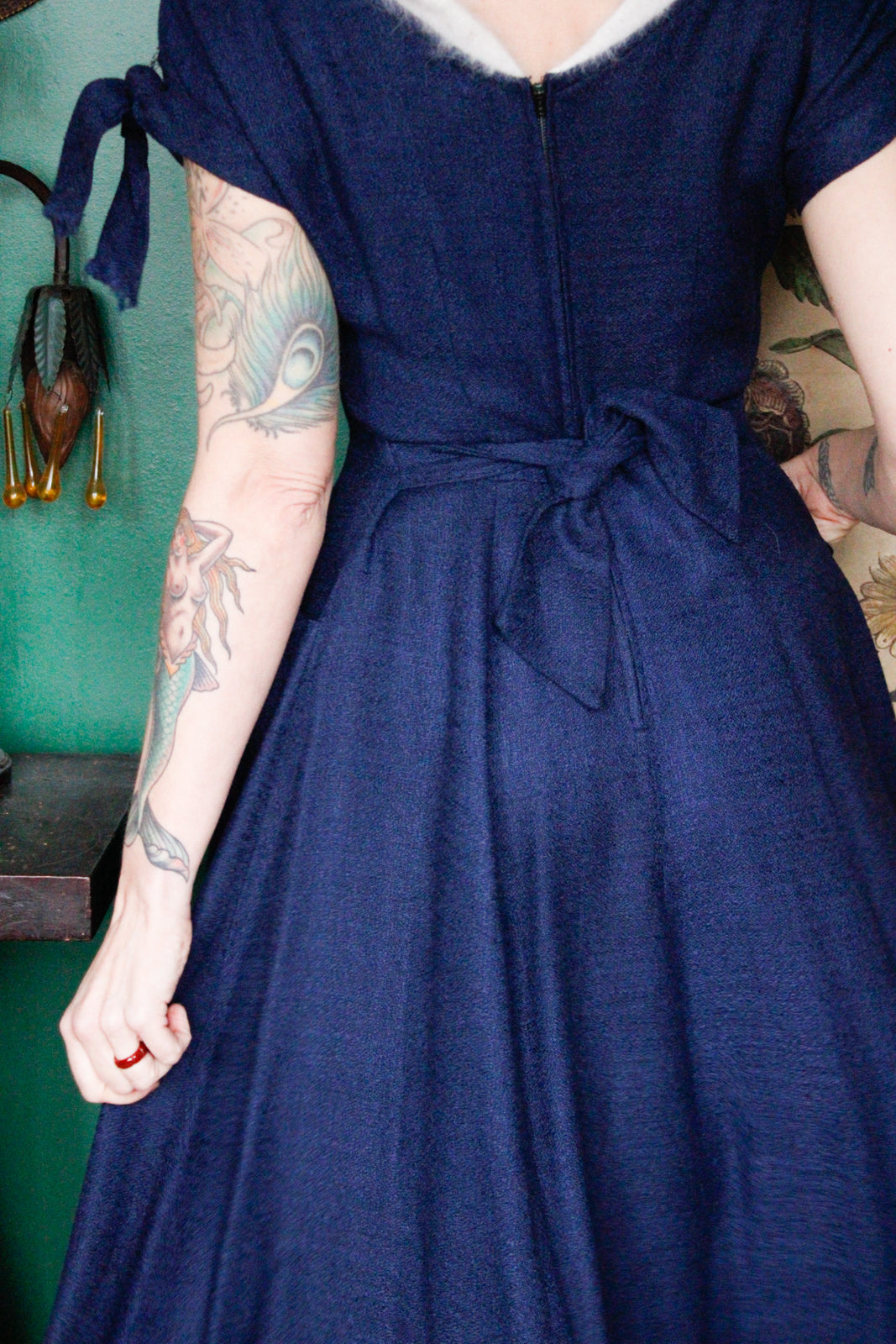 1950s Sapphire Blue Swing Dress with Mohair