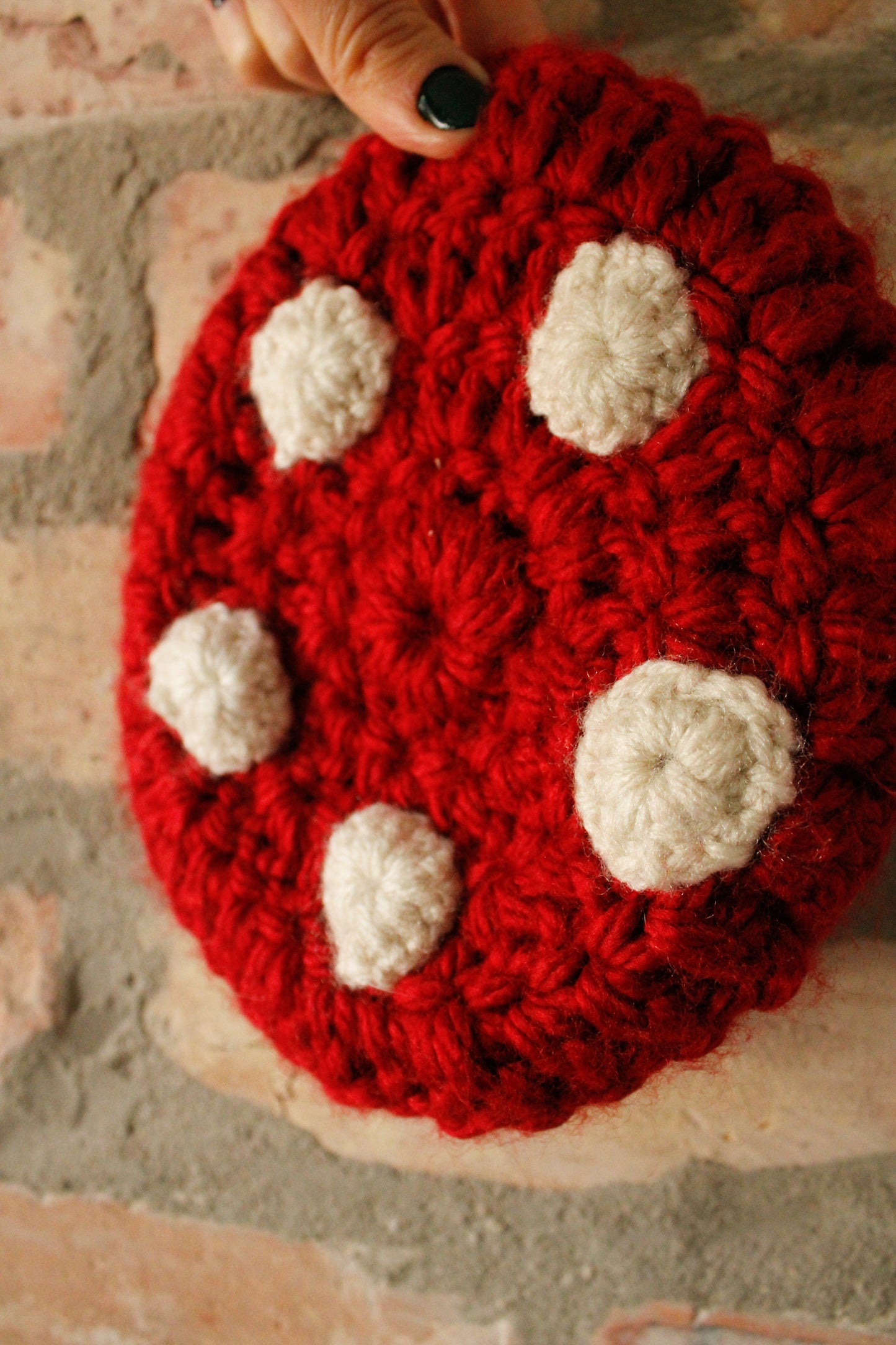 Vintage Style Hand Knit Red Polka Dot Tam