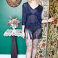 1920s Sapphire Sheer Blouse with Fringe - S/M