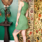 1960s Green Cotton Mini Dress with Cheetah Collar - Small