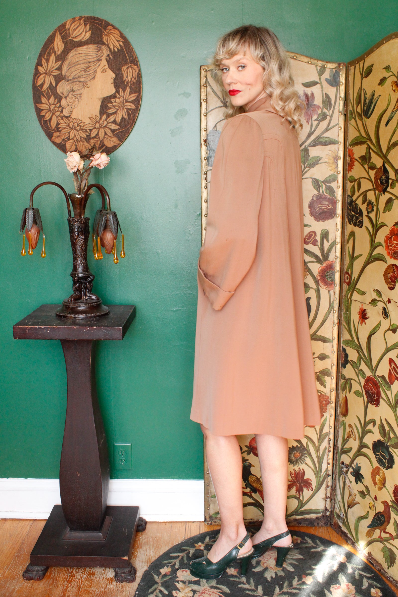 1940s Gabardine Deco Caramel Swing Coat 