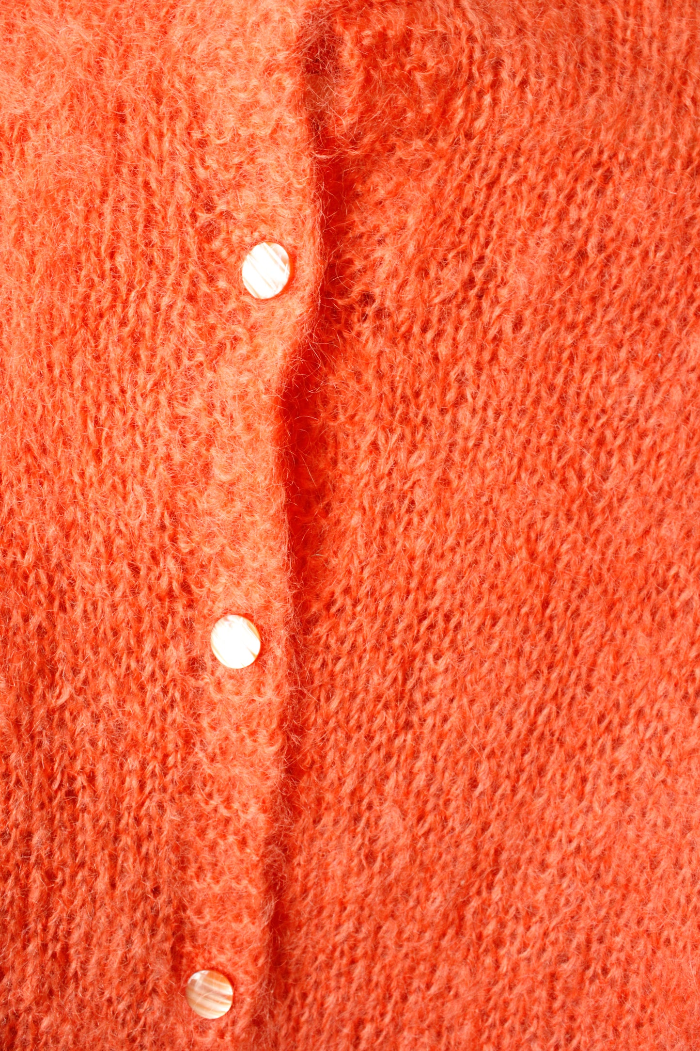 1960s Bright Coral Mohair Hand Knit Cardigan Sweater