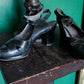 1940s Black Leather Open Toe Heels 