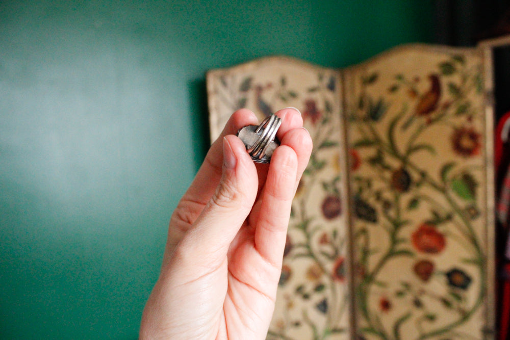 1940s Green Gem + Mexican Silver Cuff & Ring Set