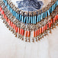1930s Egyptian Revival Faience Beaded Necklace Coral & Blue brass filigree Art Deco