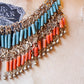 1930s Egyptian Revival Faience Beaded Necklace Coral & Blue brass filigree Art Deco