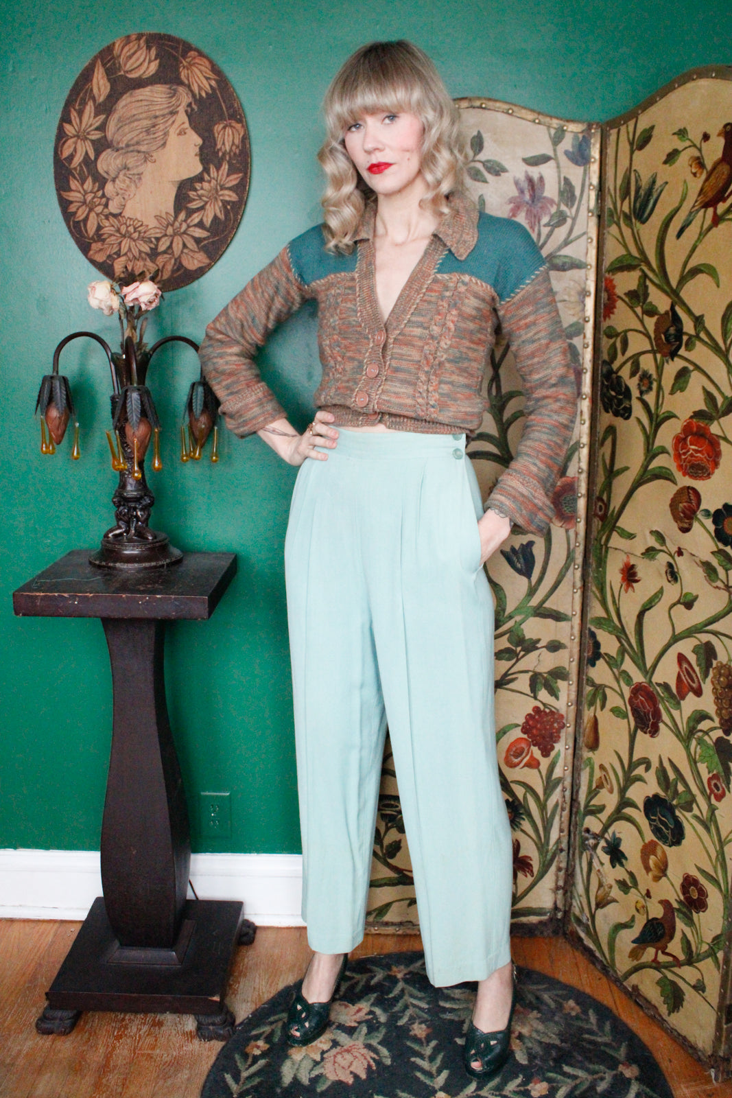 Early 1940s Prominent California Rayon Gabardine Pants - 28 Waist