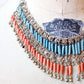 1930s Egyptian Revival Faience Beaded Necklace Coral & Blue brass filigree Art Deco