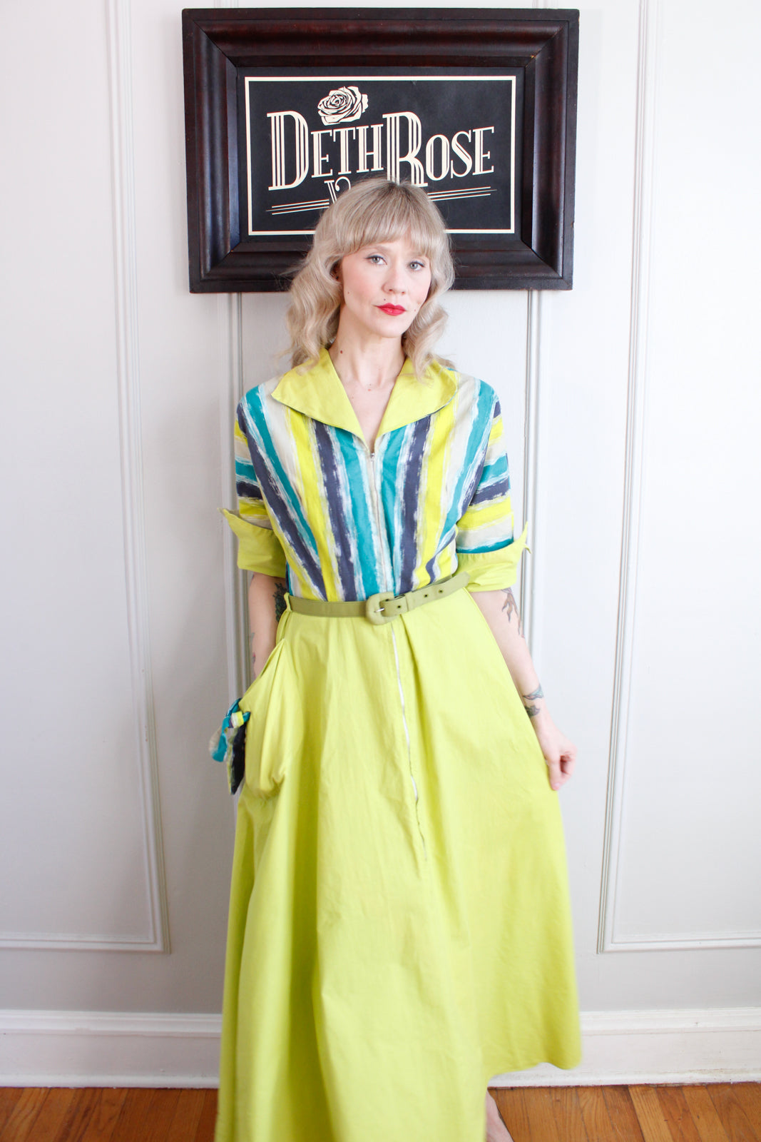 1940s Cotton Campus Girl Dressing Gown - Large