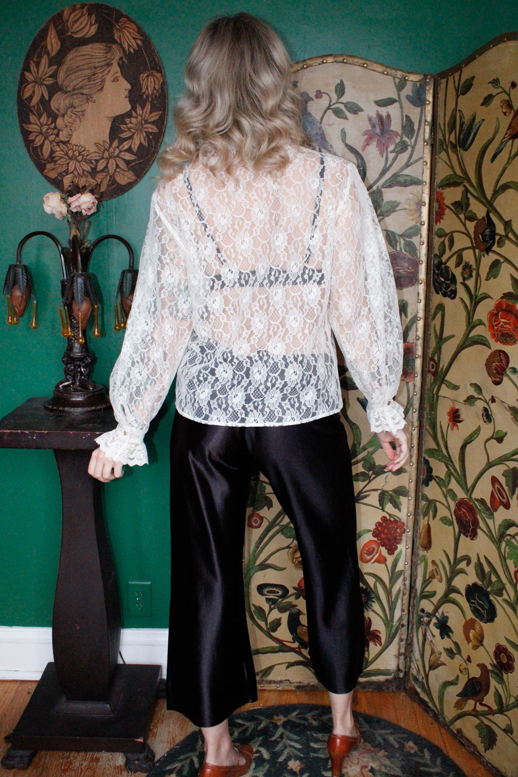 1970s White Lace Blouse
