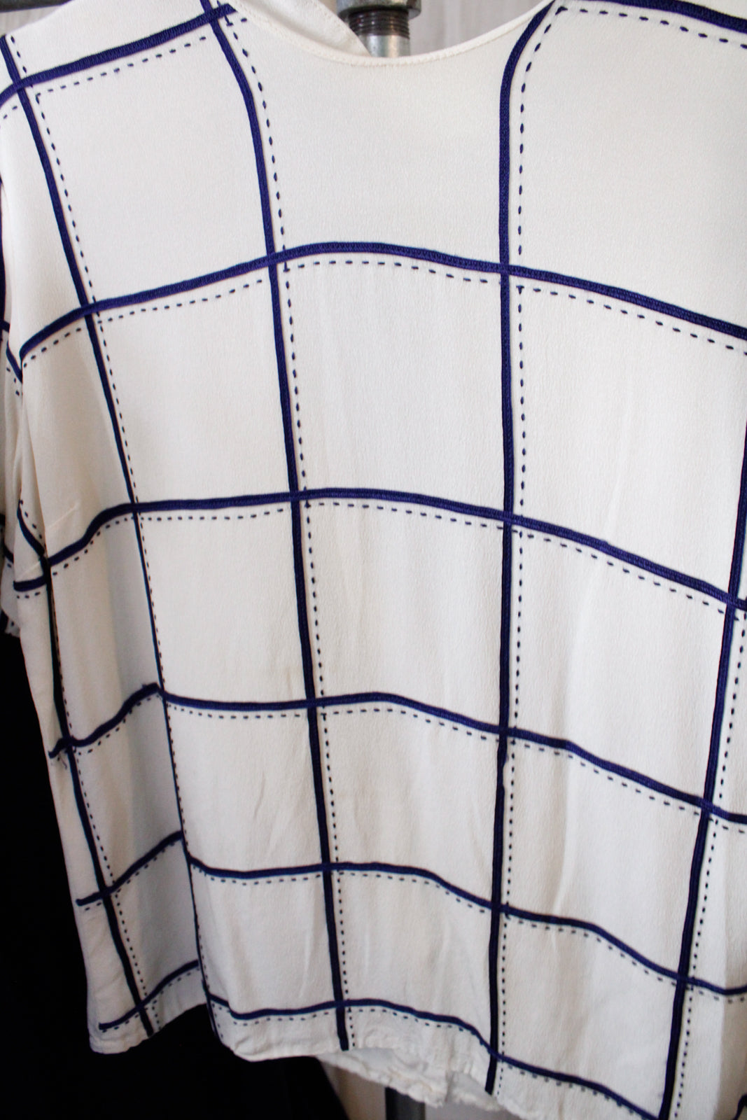 1940s Square Print Rayon Blouse - M/L