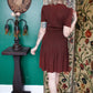 1940s Walnut Rayon Crepe Dress - Small
