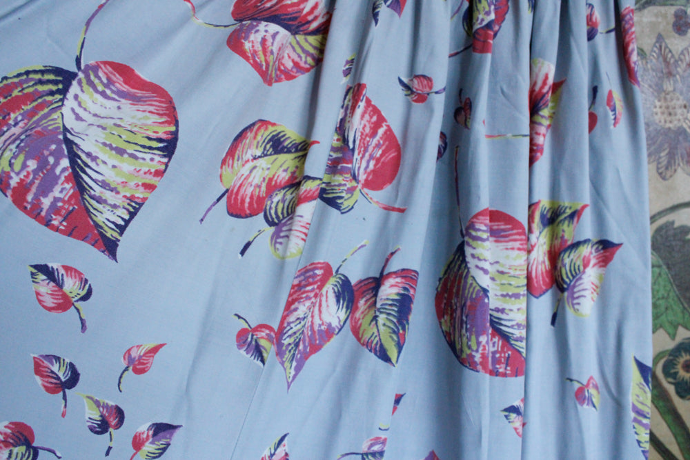 1940s Spring Leaf Cold Rayon Skirt - Xs/S