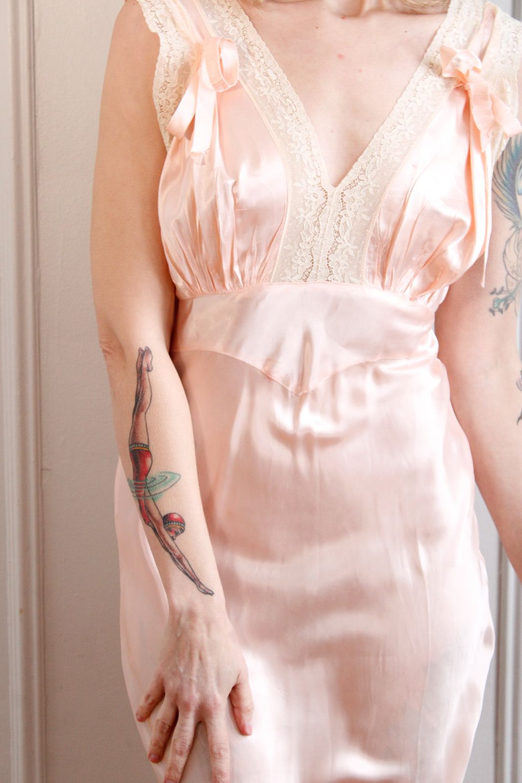 1930s Silk Bias Cut Champagne Nightgown - S/M