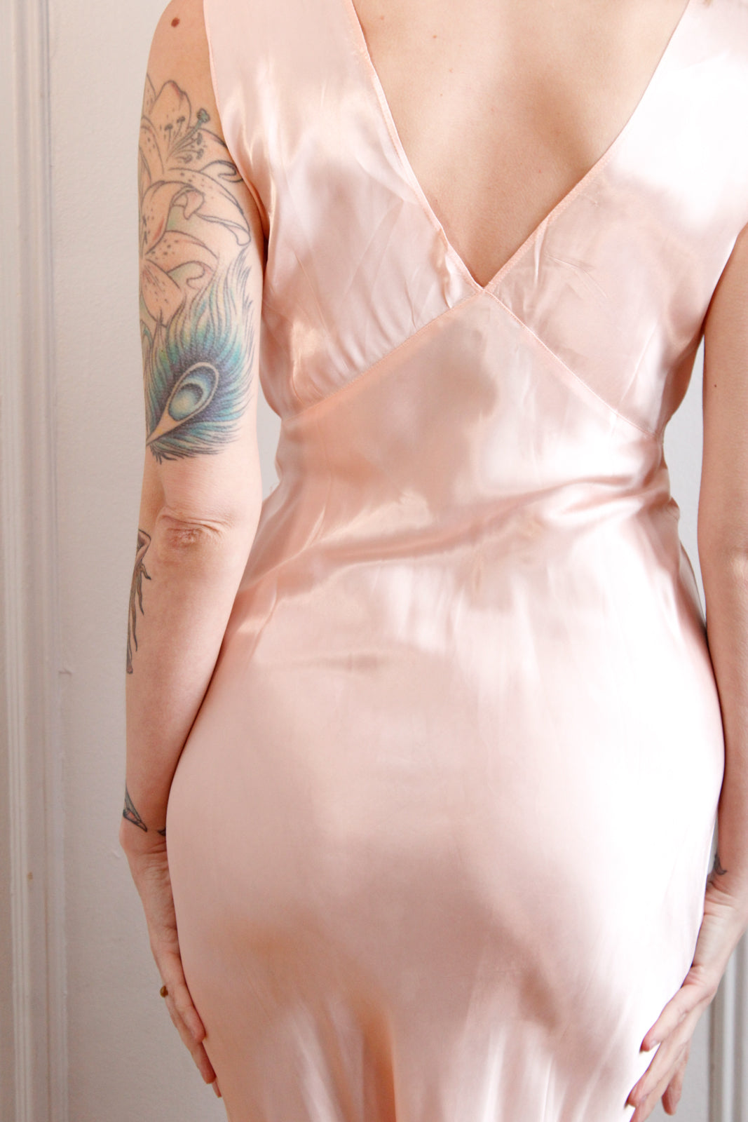 1930s Silk Bias Cut Champagne Nightgown - S/M