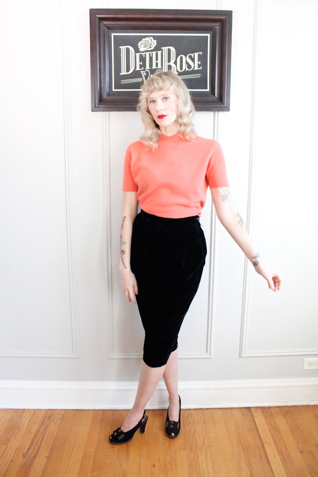 1950s Bernard Altman Coral Pink S/S Cashmere Sweater - M/L