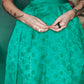 1950s Green Rose Flocked Taffeta Party Dress 