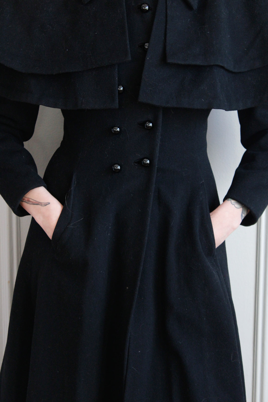 1940s Debutant Shop Wool Princess Coat with Caplet - Small 