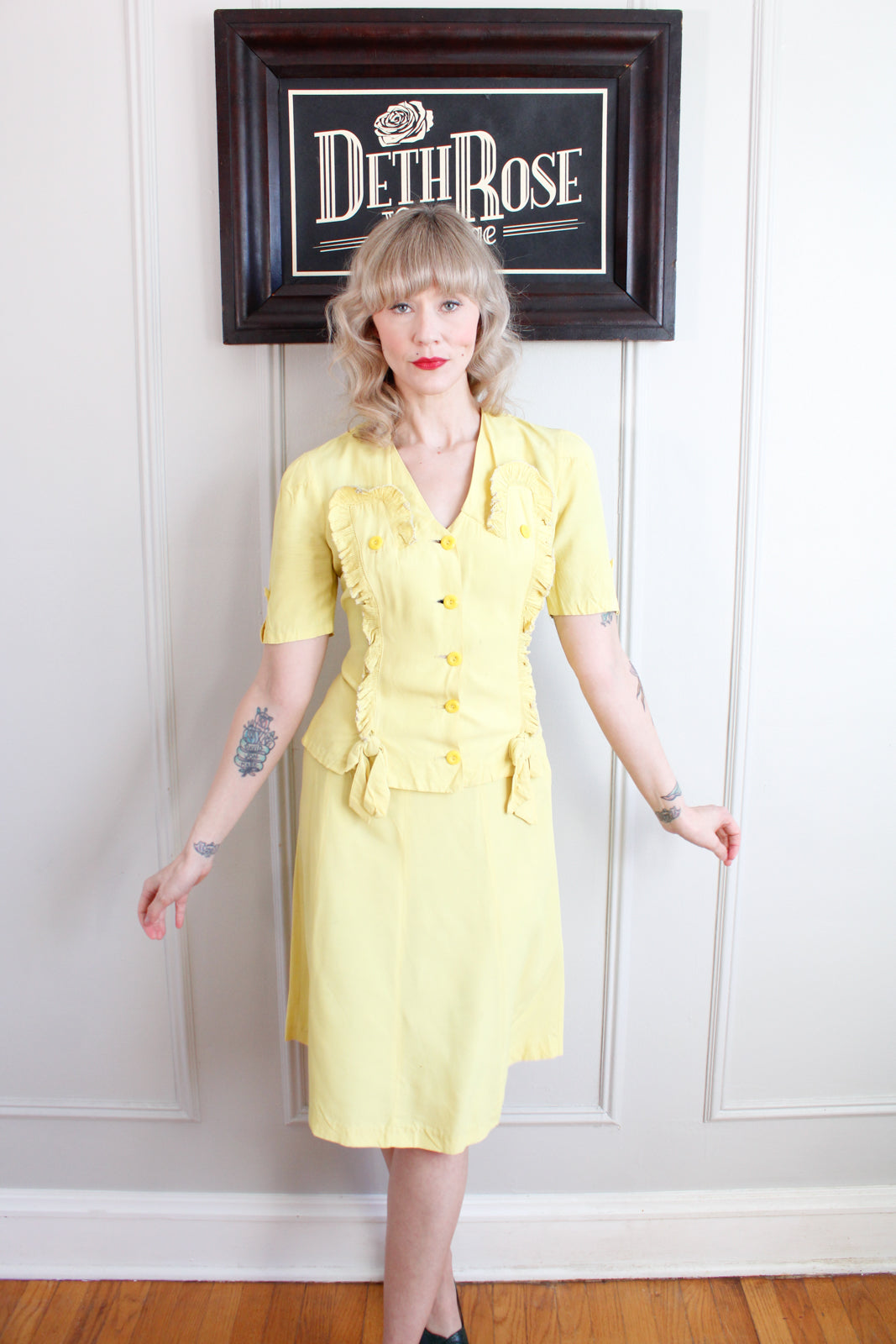 1930s Bright Yellow Rayon Spring Suit - Small