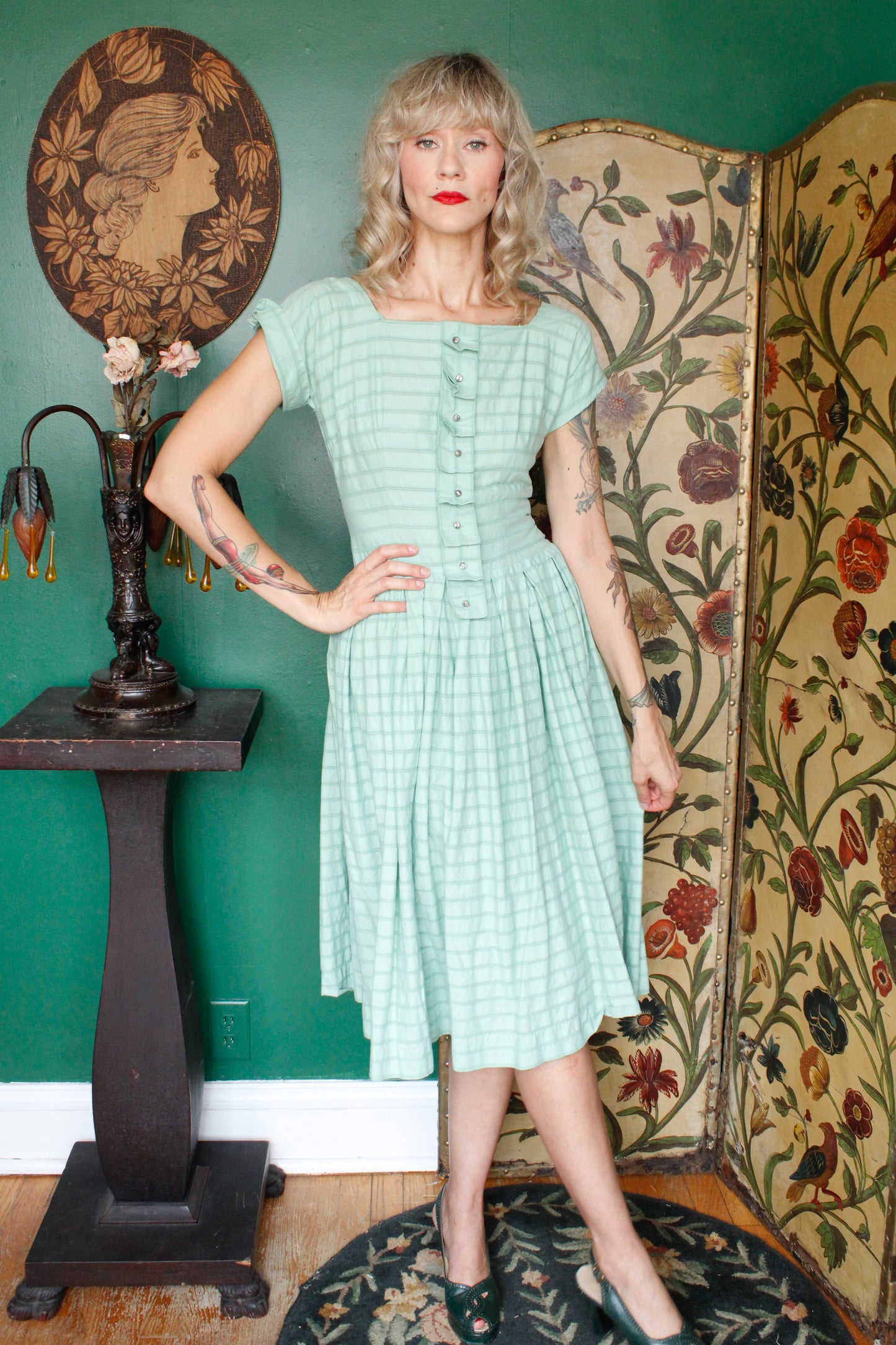 1950s Celadon Cotton Day Dress