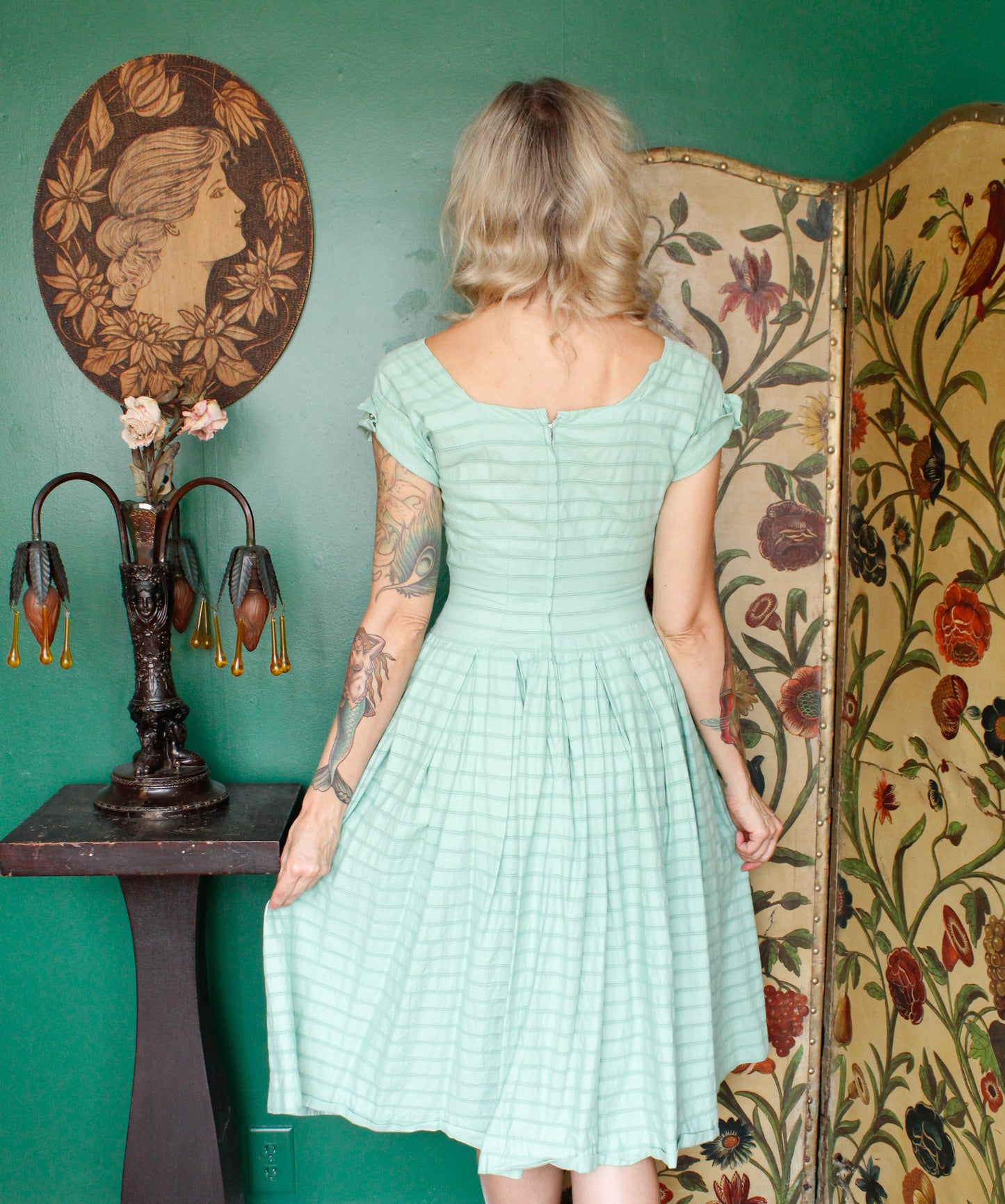 1950s Celadon Cotton Day Dress