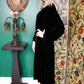 1930s Silk Velvet Black Gown w/Rhinestone belt and dress clip