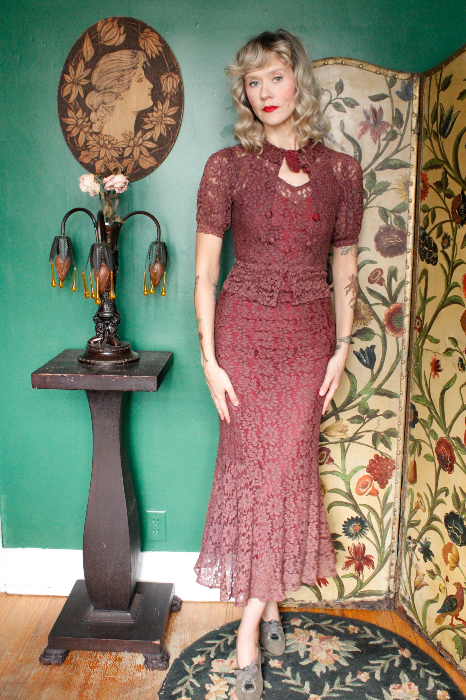 1930s Plum Lace  Gown and Bolero 