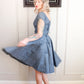 1950s Storm Blue Lace Taffeta Dress - Small