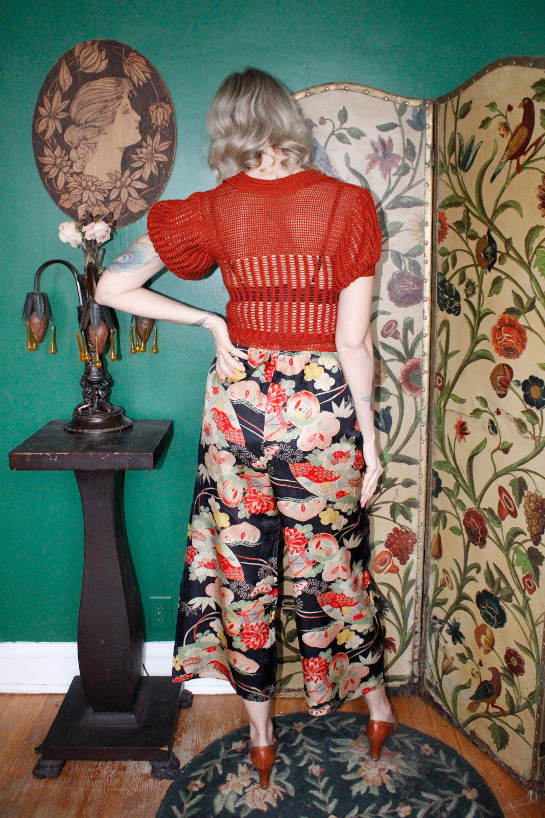1930s Puff Sleeve Crochet Sweater