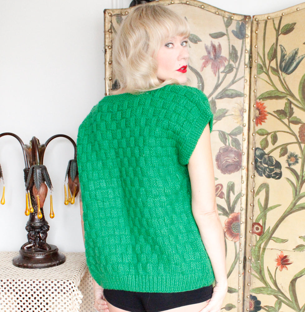 1960s Kelly Green Knit Oversized Wool Sweater Vest