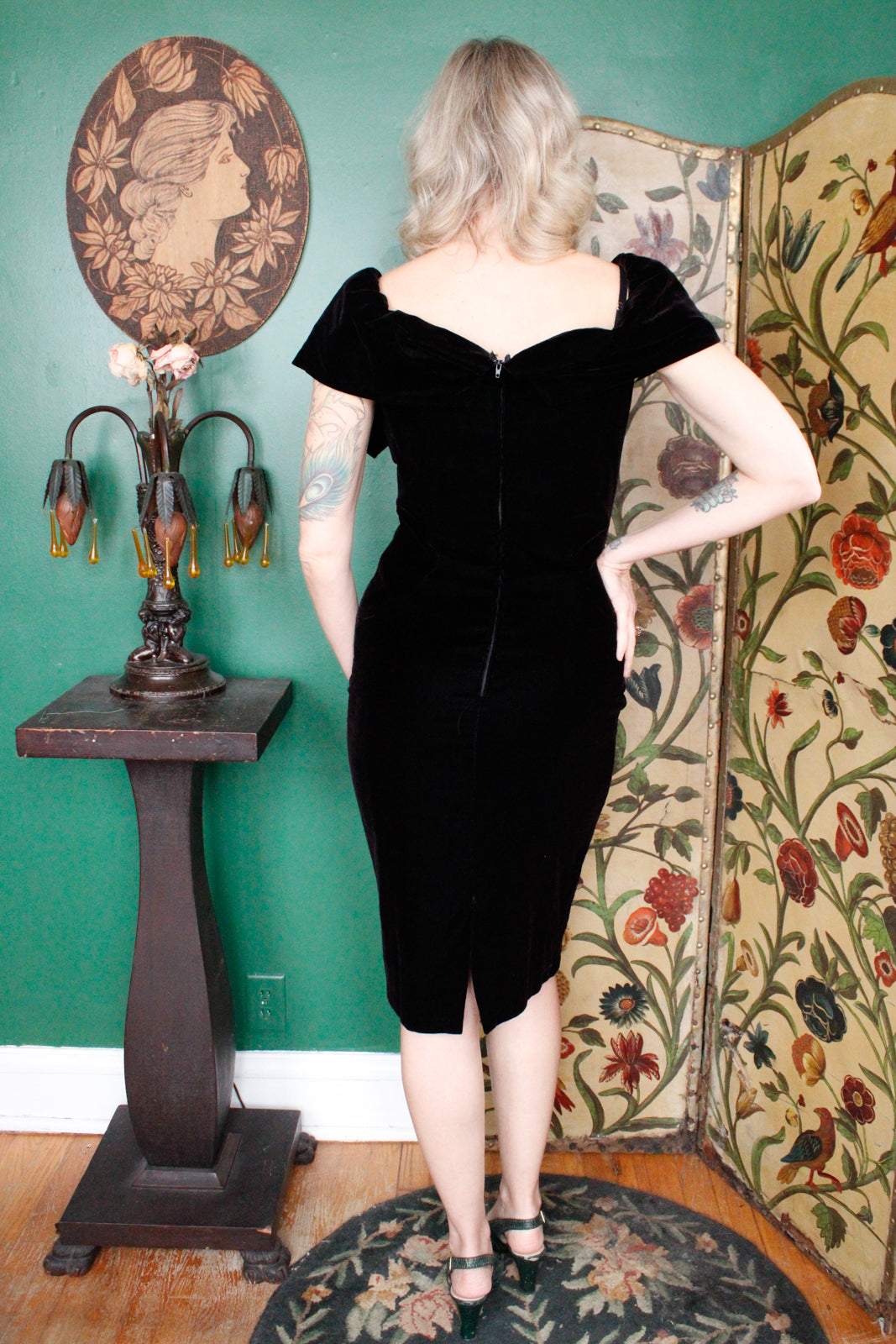 1960s Topaz Black Velvet Cocktail Dress