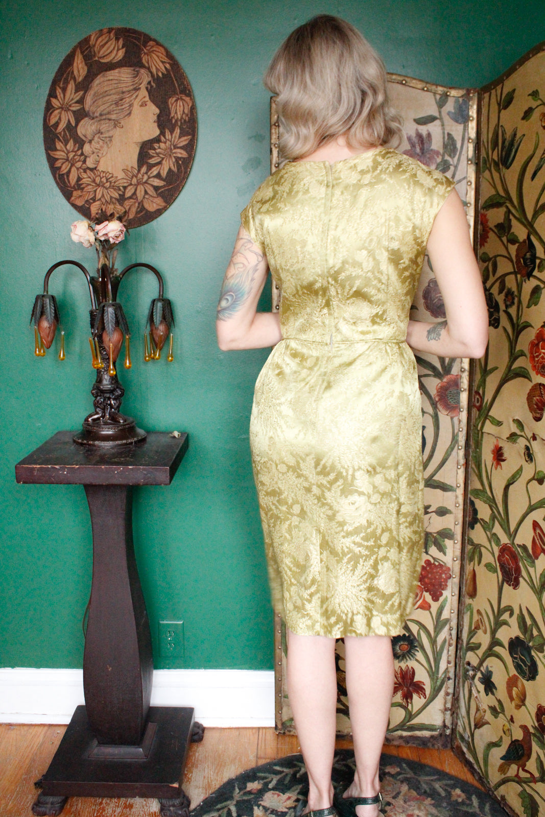 Products 1950s Gold Metallic Silk Sheath Dress - XLarge