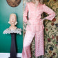 1930s Pink Floral Silk Blouse & Wide Leg Pant Lounge Set - Xs