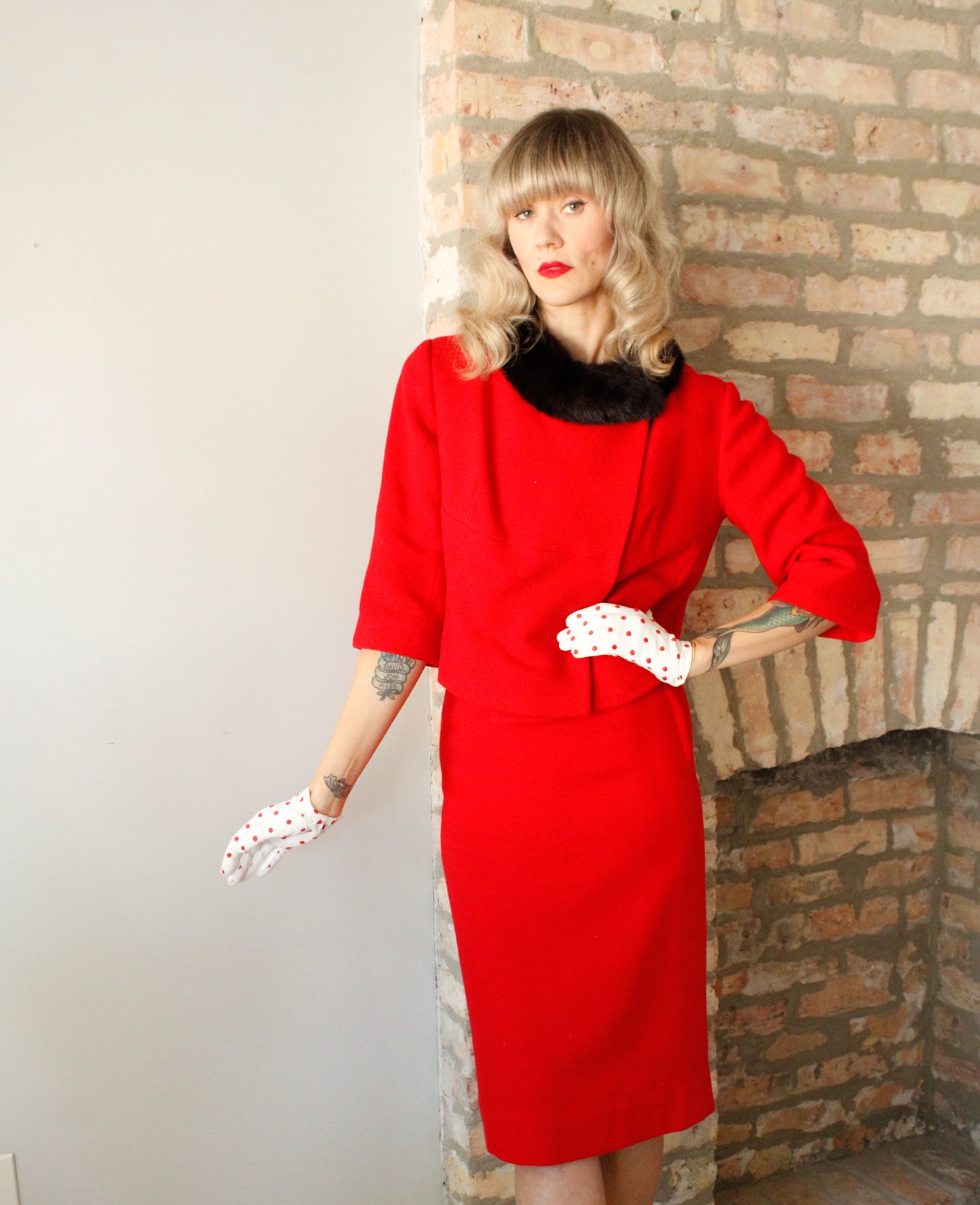 1960s Red Wool & Mink Lilli Ann Suit 