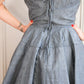 1950s Storm Blue Lace Taffeta Dress - Small