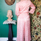 1930s Pink Floral Silk Blouse & Wide Leg Pant Lounge Set - Xs