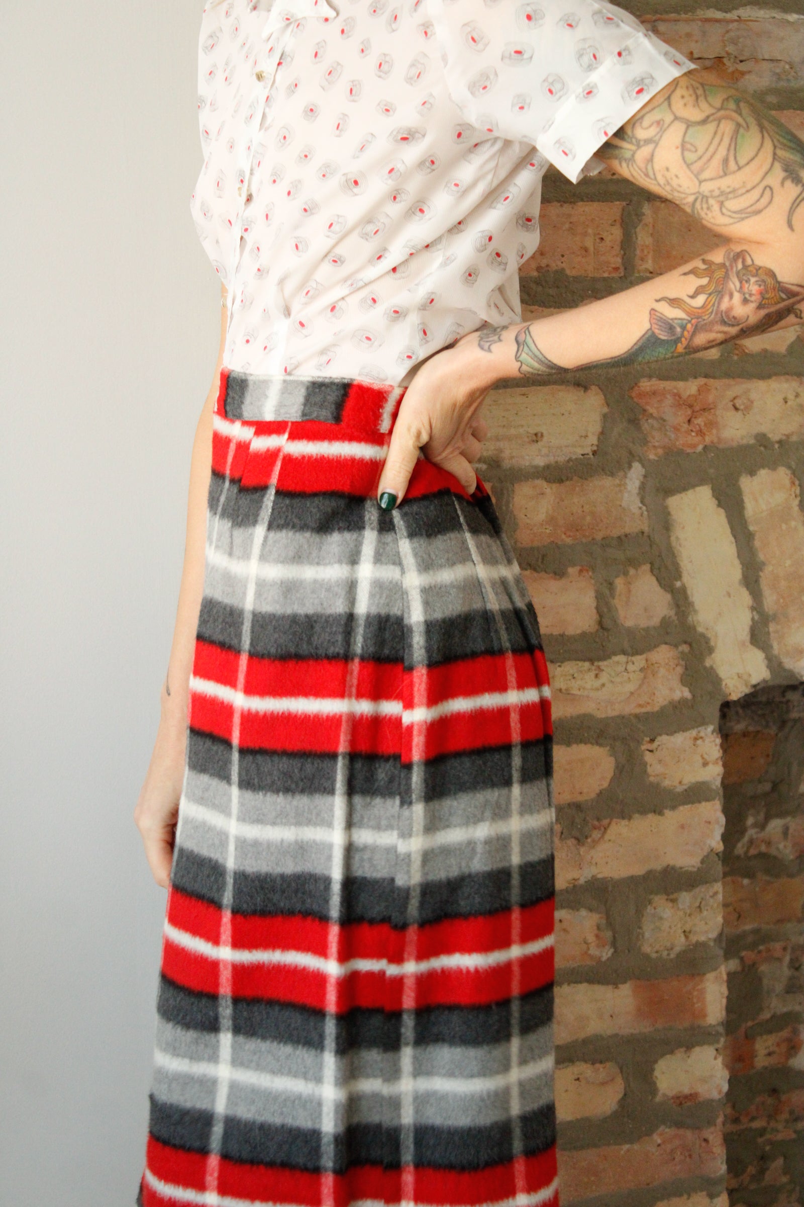 1950s Flannel Plaid Pencil skirt 