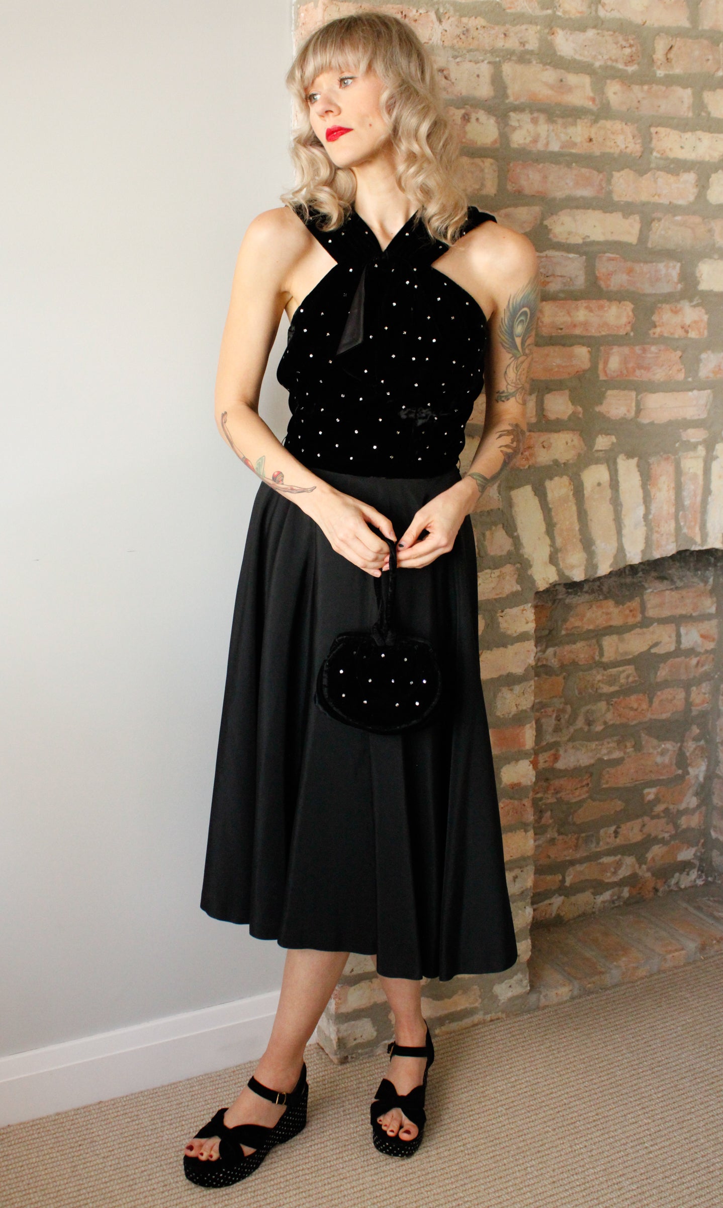 1940s Velvet & Rhinestone Evening Bag 