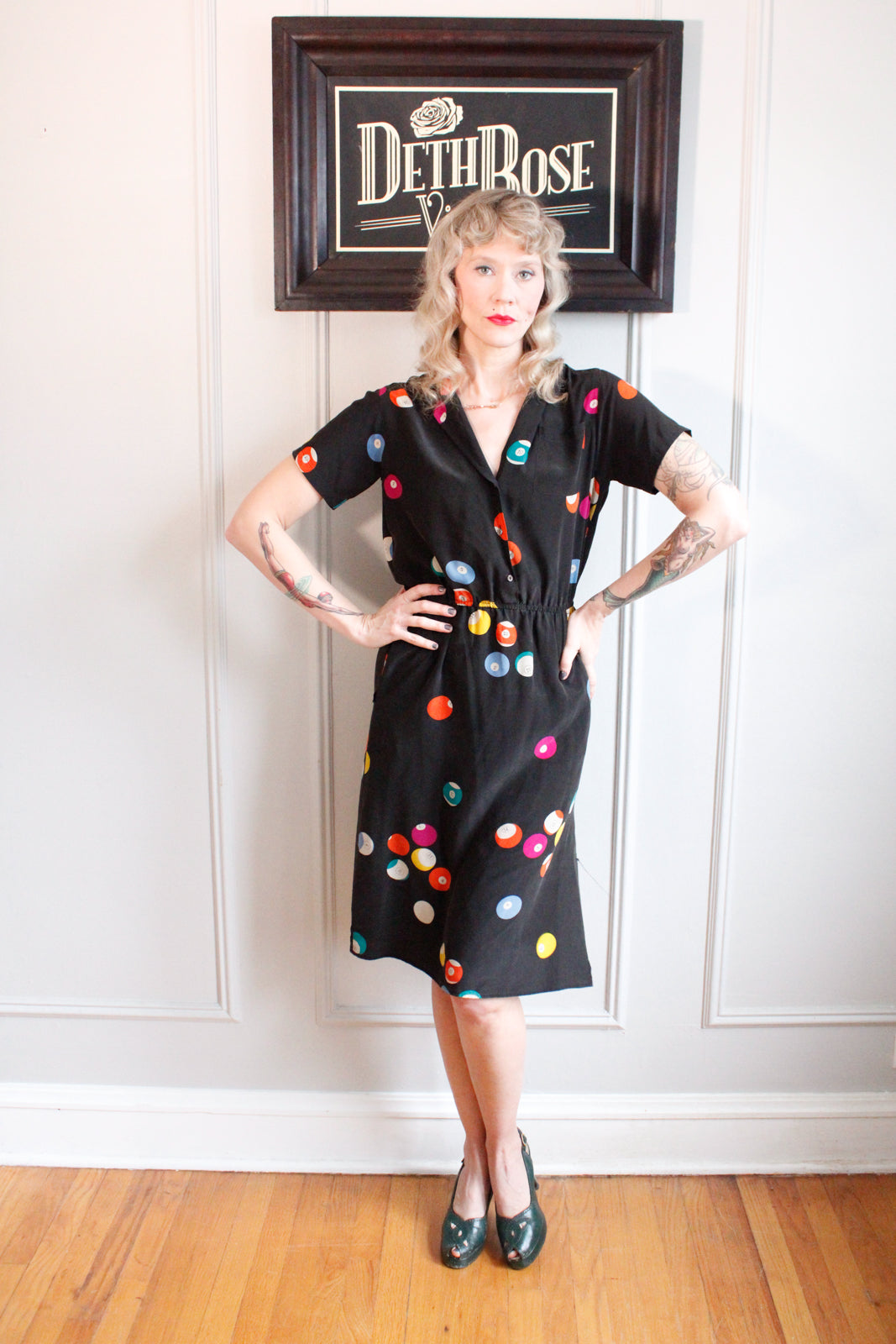 1980s Jack McQueen Pool Ball Silk Dress - S/M